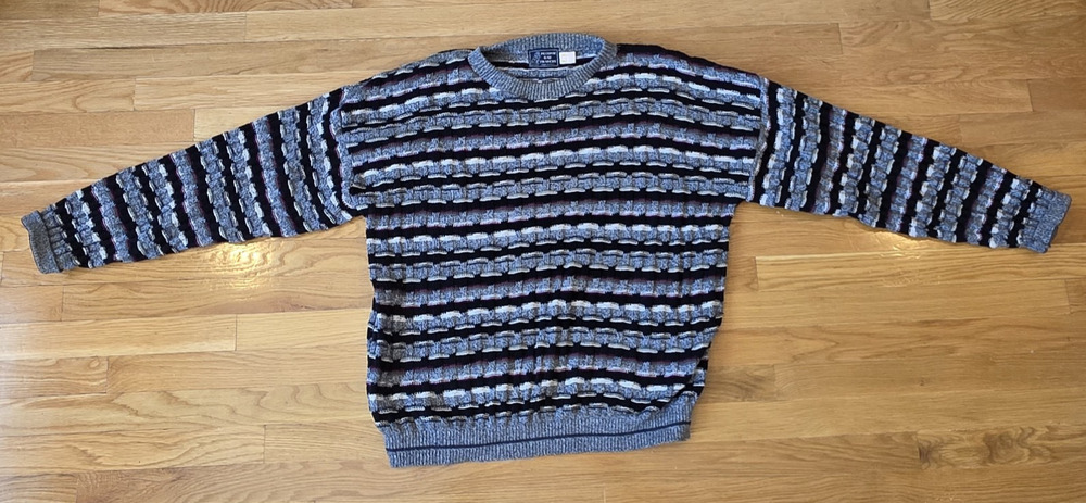 Peconic Bay Traders VTG L Navy Gray Red Cotton Crewneck Pullover Sweater USA